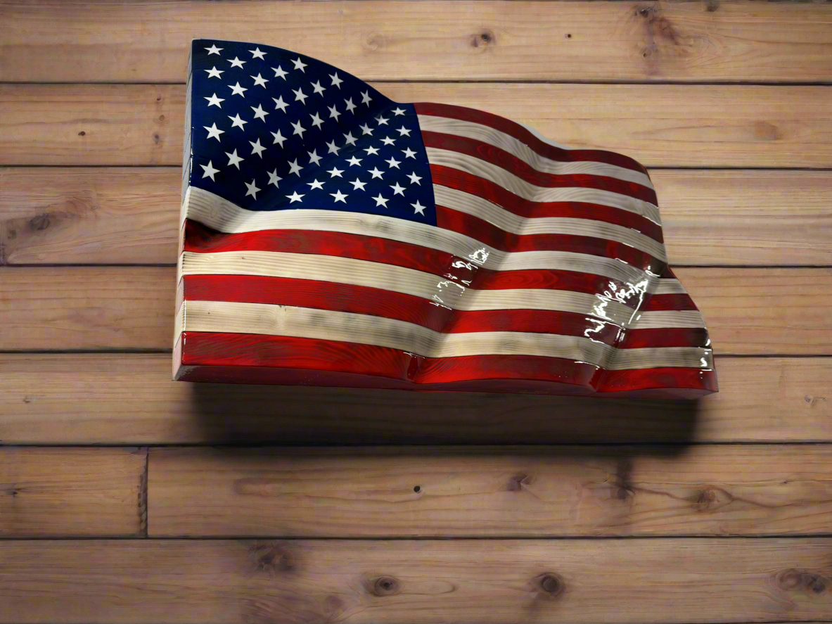 Original Wavy Rustic Wooden American Flag